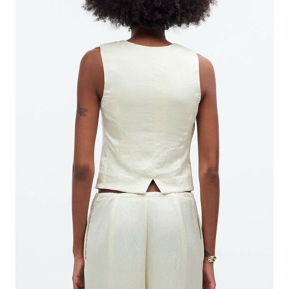 MADEWELL Button Front Vest Top Women 10 Satin NEW Pale Yellow NQ533 - Picture 2 of 13